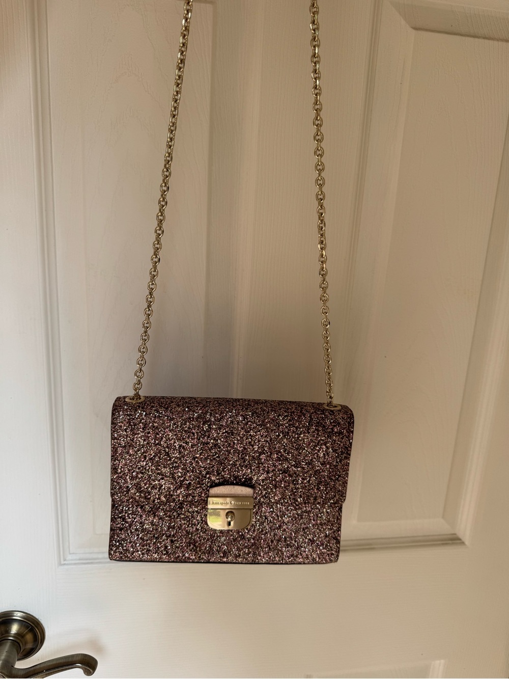 kate spade Pink Glitter Chain Crossbody with Gold Hardware